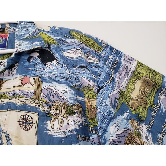(A5) VTG Dem Crazy Hawaiian Shirt Mens Size 3XL Alaska Cruise Ship Bear Wolf - Picture 3 of 7
